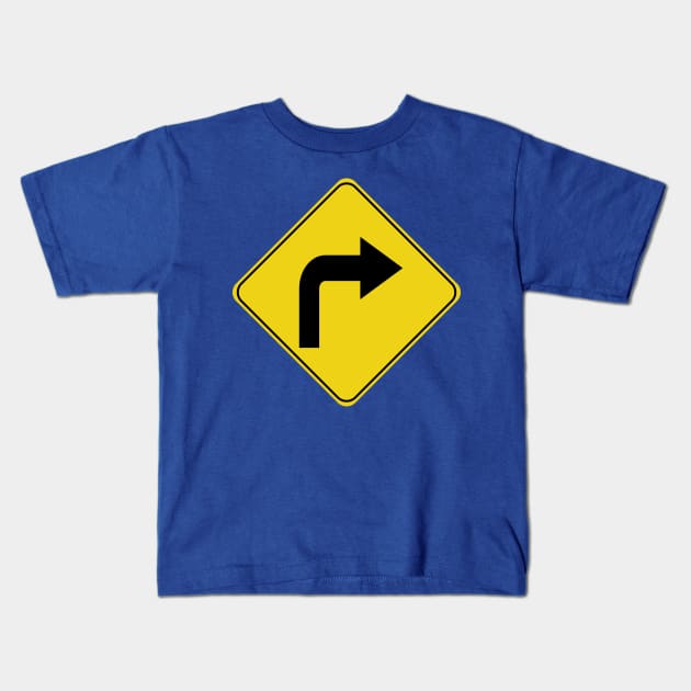 Caution Road Sign Right Turn Arrow Kids T-Shirt by shanestillz